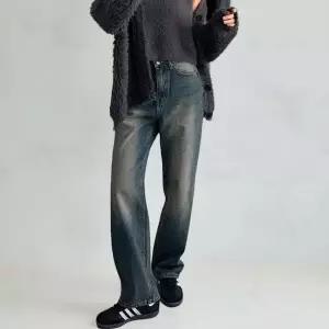 여성 워싱 넓은 브러쉬 진 보온 FW 캣 팬츠