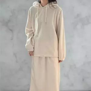 [신세계라이브쇼핑][옷자락] 여성용 후리스 후드티와 스트링 반집업 롱스커트 세트