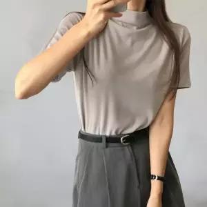 [신세계라이브쇼핑][옷자락] 여성 반목티 겨울 반팔 이너 레이온 스판 티셔츠