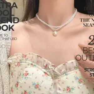 여성 2중 진주 드롭 팬턴트 패션 초커 진주목걸이 (WFKB3U5)