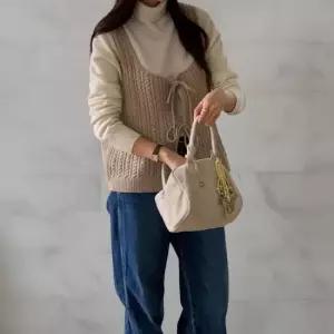 [다잇템] 여성 피셔맨 니트베스트 코디 초록