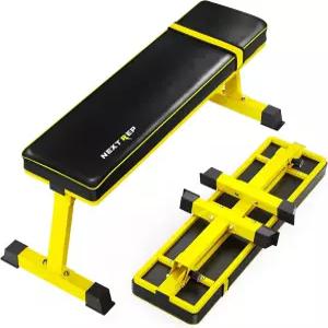 넥스트렙 접이식 플랫 웨이트 벤치 - 홈 헬스장용 1300LB 용량의 헤비 듀티 운동 전신 운동을 위한 근력