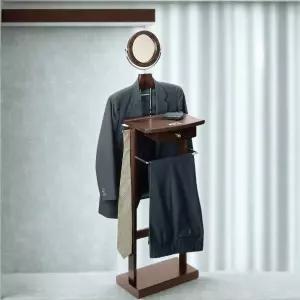 오크스트리 우드 발렛 스탠드 다크 에스프레소 솔리드 건설 프리스탠딩 수트 정리함 미러 및 서랍이 있는