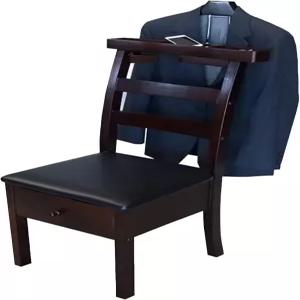 HWEVDHJ 정장 발렛 스탠드 남성용 여성용 컨투어 행거 의자 발렛과 서랍 및 바지 바가 있는 나무 정리함