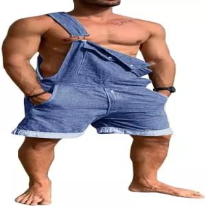 칼리윈도 남성 데님 비브 전체 반바지 루즈핏 여름 산책 무릎 길이 숏all 점프수트 롬퍼스