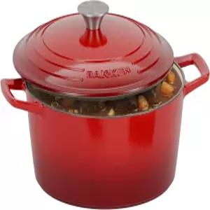 바켄 에나멜 주철 더치 오븐 냄비 빵 굽기 브레이징 로스팅 주방 및 캠프파이어 요리 습기 잠김 뚜껑 최대