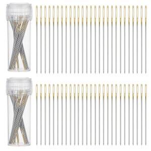 60개의 PCS 크로스 스티치 바늘, 라지 재봉 핸드 자수 플라스틱 병이 있는 스테인리스 스틸 실 24 및 26 게이지