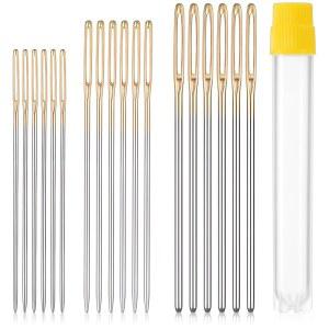 18PCS 크로스 스티치 바늘, 손 바느질용 대형 바늘 스테인리스 스틸 자수 22 및 24 26 게이지 황금 블런트 팁 바느질 가죽 수리 실내 장식 공예용