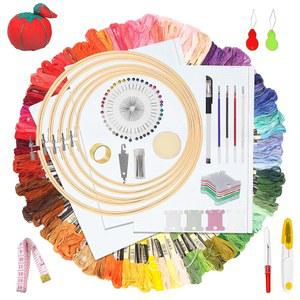 Wokape 212Pcs 자수 키트, 크로스 스티치 키트에는 100가지 색상의 실, 5Pcs 대나무 후프, 3Pcs 아이다 천, 30Pcs 바늘 및 초보자를 위한 74Pcs 추가 도구가 포함되어 있습니다