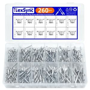 260개 팝 리벳 모음 키트 - 금속 가구 및 자동차용 12개 크기 알루미늄 블라인드 다양한 패스너 세트