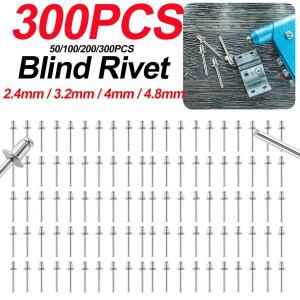 300-50피스 2.4mm/3.2mm/4mm/4.8mm 304 알루미늄 합금 블라인드 리벳 팝 라운드 헤드 풀 장식 네일 배기