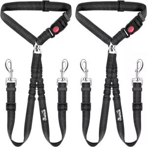 루코비 더블 도그 안전벨트 새로운 듀얼 펫 카 헤드레스트 엉킴 방지 목줄 의무 조정 탄력 번지 강아지