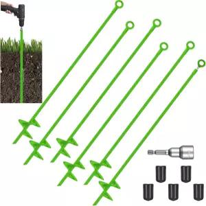 Lasnten 6개 30인치 헤비 듀티 그라운드 앵커 스파이럴 블레이드 어스 키트 금속 후크 비치 모래 말뚝 캠핑