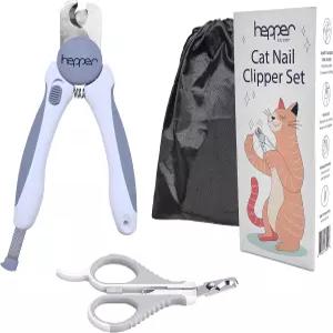 헤퍼 고양이 손톱깎이 키트 - 손톱 파일 및 보관 파우치가 추가된 크고 날카로운 발톱깎이 안전 가드와