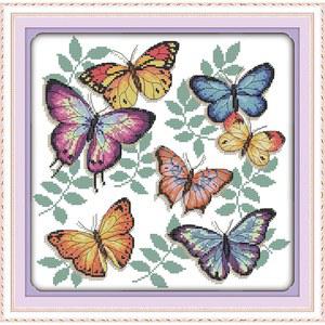 초보자를 위한 펀크로스티치 카운트 크로스 스티치 키트, 14ct 인쇄되지 않은 패턴 자수 키트 DMC 면 실 바늘 공예 - 컬러풀 버터플라이 13.4
