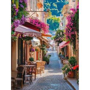 풍경 스탬프 크로스 스티치 키트 - 플라워 스트리트 초보자를 위한 바늘 포인트 패턴 치수 공예 자수 예술