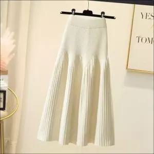 A라인 니트 롱스커트 골지 밴딩 포근한 롱치마 데일리 (WFKBSNJ)