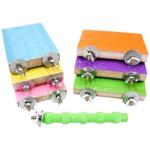 7개의 새 농어 스탠드 , 나무 앵무새 스탠드 플랫폼 컬러풀한 모래 발 갈기 스틱 케이지 액세서리 코카티엘 코뉴어 버디 앵무새 러브버드 햄스터 저빌 쥐를 위한 운동 7개