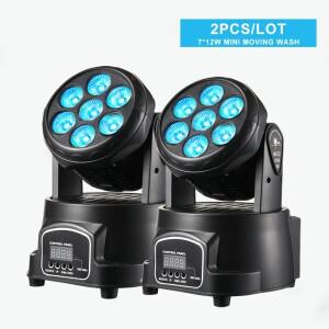 2피스 미니 소형 LED 7X12W 워시 라이트 RGBW 4in1 디스코 볼 이동 헤드 DMX DJ 파티 빔 웨딩 바 클럽에 대