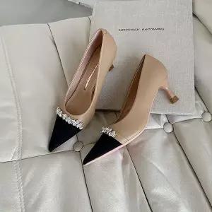 [하프클럽/]여성 큐빅 장식 배색 하이힐 드레스 정장 오피스 구두