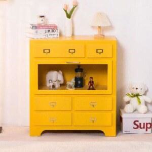 노랑 핑크 침실 서랍장 침실서랍장 이동식 보관 60x35x105 보비 화장대 입구 모듈