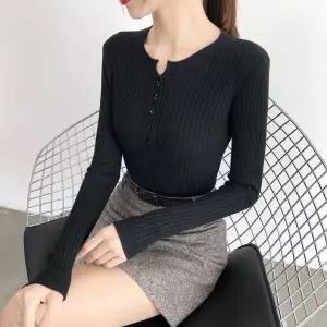 [하프클럽/]버튼 골지 티셔츠 슬림핏 사계절 신축성 데일리