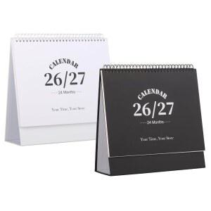 책상 달력 2026-2027, 2년 달력은 2026년 1월부터 2027년 12월까지, 가정, 사무실, 학교 조직 스티커가 부착된 월간 테이블 플래너 L-Black White, 9 8인치 x 6인치