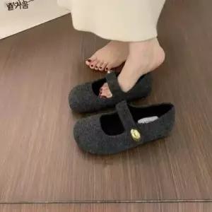 여자 스트랩힐 슈즈 빈티지 그레이 펠트 둥근 머리 메리제인 키높이 스웨이드 버켄 힛템