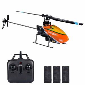 GoolRC C129 RC 헬리콥터, 6축 자이로가 장착된 채널 2 4Ghz 리모컨 헬리콥터 4대, 고도 유지 기능이 있는 에일러론리스 항공기 및 배터리 3대 오렌지