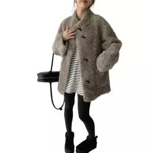 양털코트 여성 오버핏 따뜻한코트 에코퍼 시어링코트 그레이 S 80-115