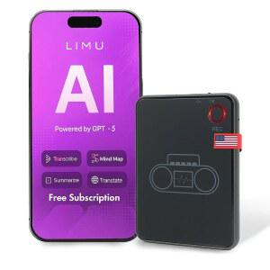 [미국배송] 앱 제어 기능이 있는 LIMU AI 음성 녹음기 - 13시간 녹음 장치 64GB 노트 촬영 장치 GPT 5 번역 요약 및 마인드 맵(125개 언어) 400분/월 전사 오디오