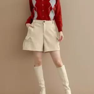 여성 빅사이즈 기모 카고 반바지 와이드 골덴 숏팬츠