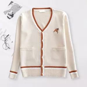 사슴자수 교복 학생복 베이지 스웨터 가디건 긴팔 (WFKC2SJ)