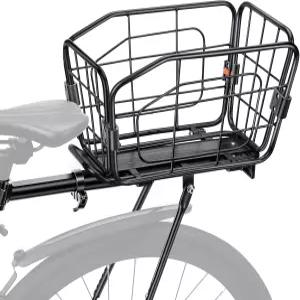 접이식 바구니가 있는 EQIO 리어 자전거 랙 ？ 22L 퀵 릴리스 화물 알루미늄 합금 및 165LB 하중 리플렉터