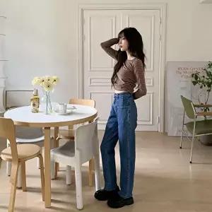 [옷자락]여성 사계절용 하이웨스트 밴드컷팅 데님팬츠