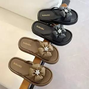 [엄지척]캐주얼 슈즈 클로버 큐빅 꽃 포인트 폭신 통굽 슬리퍼