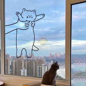 고양이 스티커 유리창 창문 충돌 방수 애견 초대형 인테리어 거울 A타입 인스타