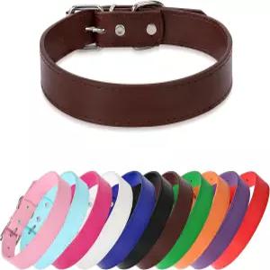 소형 중형 대형견을 위한 아지누 브라운 소프트 가죽 도그 칼라 편안하고 조절 가능 (개의 목 너비 0.55 9