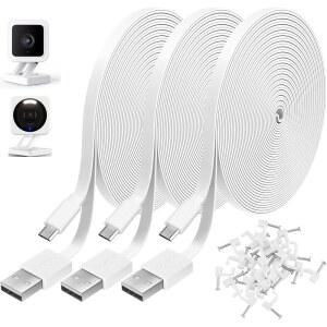 Wyze Cam, Eufy, Kasa, Nest, Blink와 호환되는 3팩 3m(10피트) 전원 연장 케이블 - USB to Micro 내구성 있는 충전 및 카메라용 데이터 동기화 코드