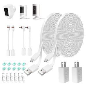 링 카메라용 7.6m(26피트) 전원 어댑터 및 케이블, 스틱 업 캠 배터리, 스포트라이트 배터리 /프로 /플러스, Blink Outdoor 4 (4세대), EufyCam 3C, 내후성 충전 코드, 충전기 포함, 2팩