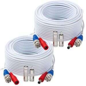 Tainston 2팩 7.6m(25피트) BNC 비디오 전원 케이블 와이어 카메라 CCTV DVR 감시 시스템용 커넥터 포함