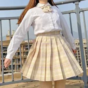 체크패턴 학생복 교복치마 기장선택 베이지옐로우 (WFKC2TF)