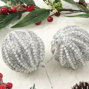비타리토 로열실버 장식볼 2p 10cm 볼륨진주트리악세사리 소품 액세서리 크리스마스 트리볼 오너먼트