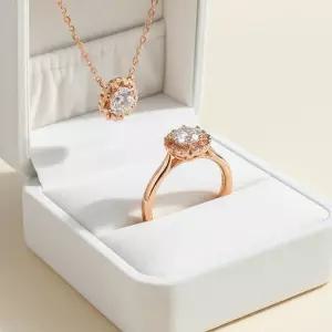 5부 랩 다이아 블룸 목걸이 반지 세트 IGI 결혼 기념일 생일 선물 예물 여자 친구