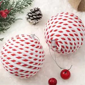 루비레드 장식볼 2p 10cm 화이트체크 크리스마스 트리 악세사리 오너먼트 소품 트리볼 성탄절