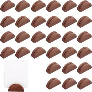 티놀리 30개 나무 테이블 번호 스탠드 웨딩 레스토랑 연회 생일 파티용 반원형 플레이스 카드 홀더 사진