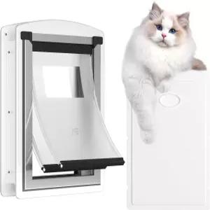 [매브릭테크] 문을 위한 고양이 문 - 외부 및 내부 강철 프레임 마그네틱 이중 플랩 슬라이딩 잠금장치 2개