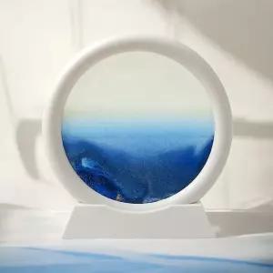 게더릭 슬로우 샌드 아트 액자 (화이트+블루)모래인테리어 멍때리기 그림 움직이는 원형 시계 오브제