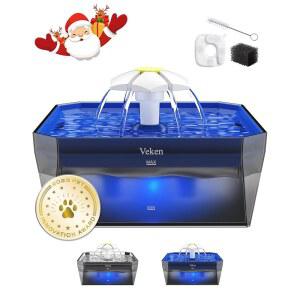 Veken 수상 경력에 빛나는 반려동물 친화적인 소형 고양이 분수, 조용한 펌프, 세척 및 조립이 쉬움, 고양이, 개 작은 동물을 위한 1.4L(50온스) 미니 물 디스펜서, 블루