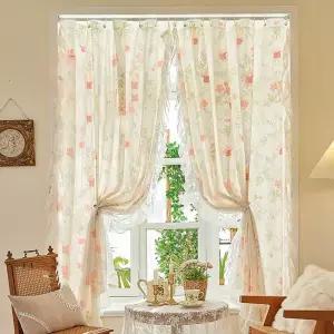플라워 레이스 이중 커튼 가리개 가림막 1.5 x 1.5m커텐 거실 쉬폰 가림막천 주방 작은창 행거 중문 시공